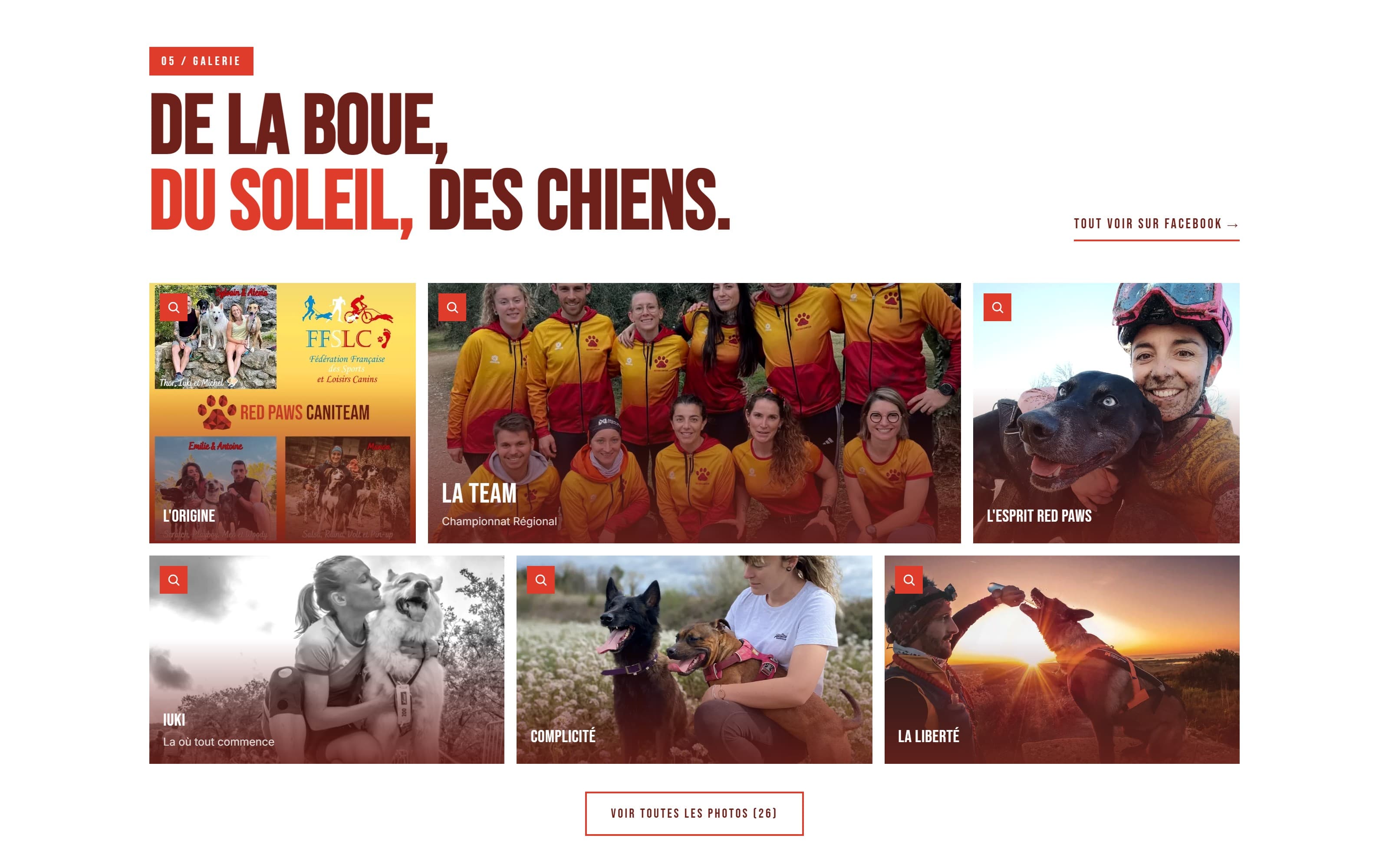 Section galerie : grille de photos du club en course et à l'entraînement