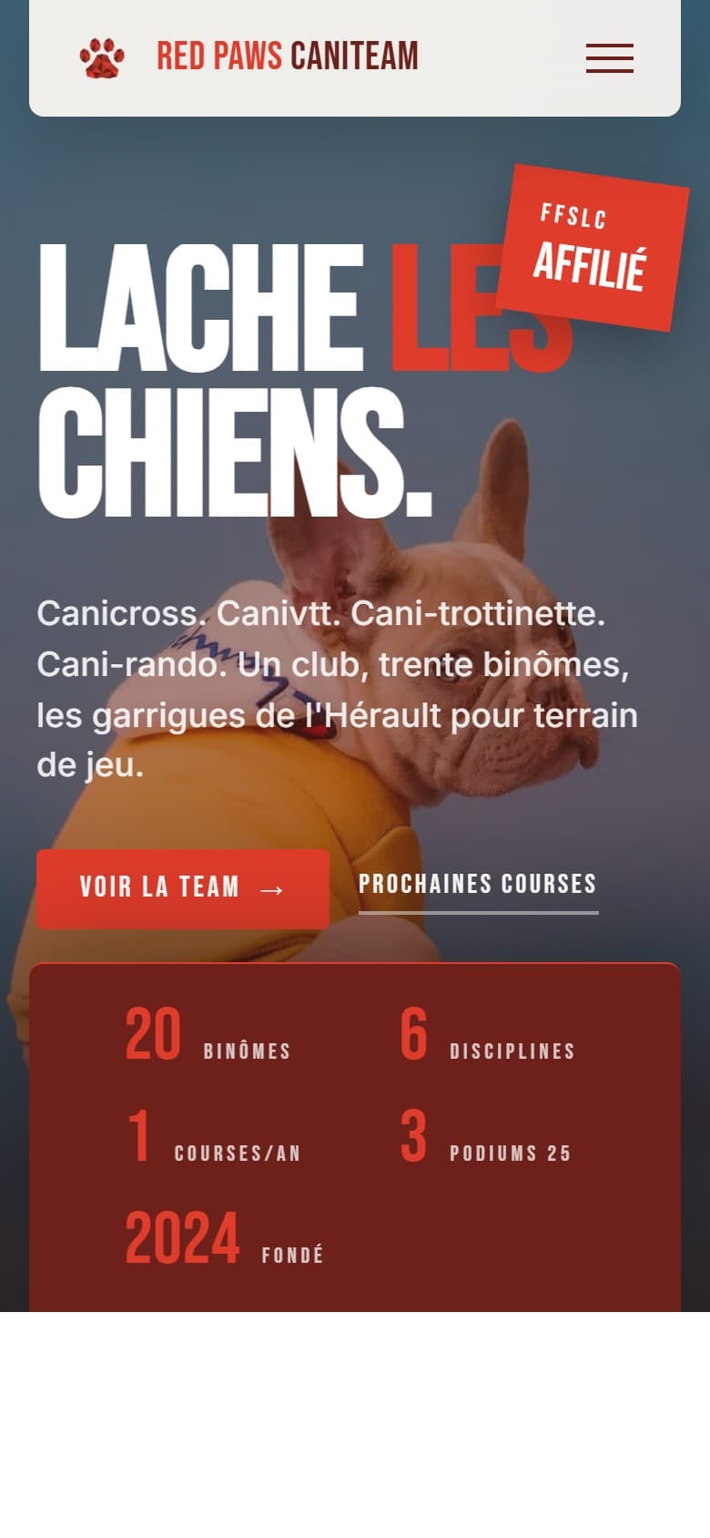 Page d'accueil du site affichée sur un écran de téléphone